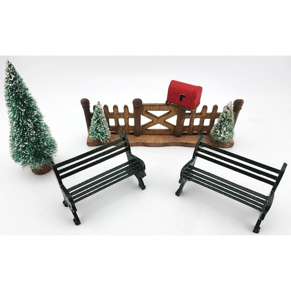Lemax Metal Green Bench– 2pc Ornate Scrollwork & Christmas Village Accessories